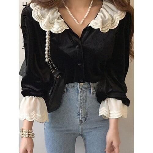 Shengpalae Womens Black Shirts