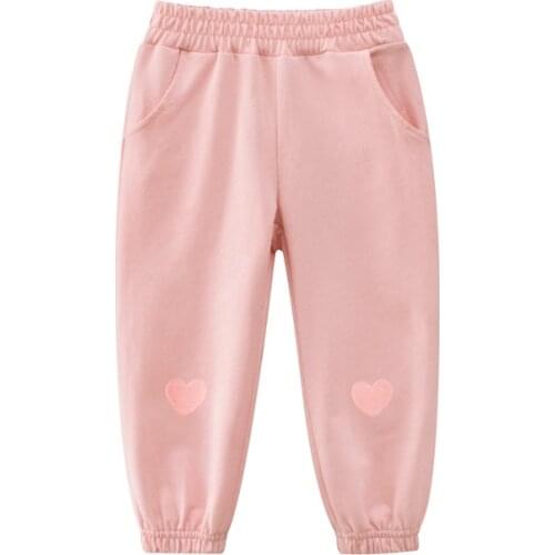 Girls Pants Autumn New Kids Sports Pant Love Pattern Print Trousers Children Baby Girls Sweatpant Pink Color 2-9Years