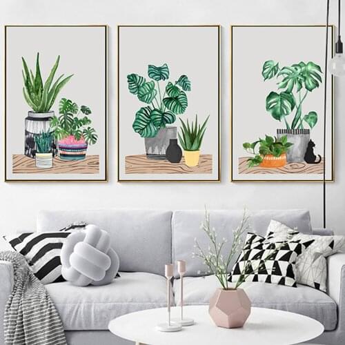 Modern Nordic Green Potted plant Cactus Posters Wall Art Prints Canvas Painting Sticker Pictures for Living Room Home Decoration