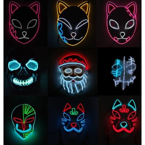 Glowing Japanese Anime Mask Demon Slayer And Bleach Luminous Cosplay Costume LED Mask For Halloween Christmas Party