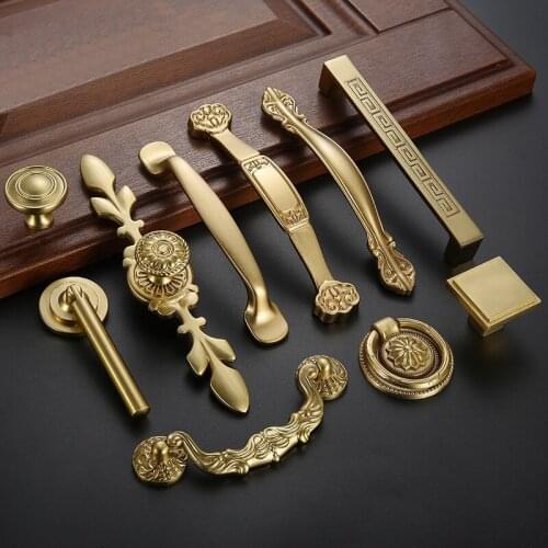 High Quality Chinese Antique Brass Gold Handle European Style Simple Wardrobe Cabinet Drawer Pull Knobs