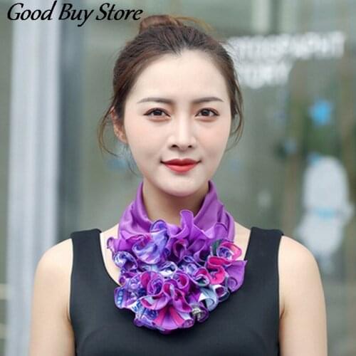 Ladies Lace Collar Hankie Women Flower Neck Scarf Chiffon Scarves Floral Variety Neckerchief Ring Neck Pendant Elegant Bandana