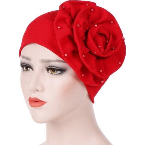 Winter Hats For Ladies Women India Hat Muslim Head Beanie Pearl Beads Flower Cancer Chemo Hat Turban Head Cap Bonnet Headdresses