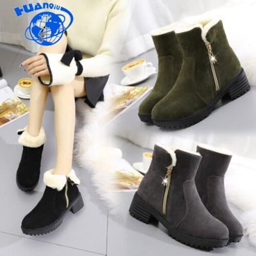 HUANQIU 2019 ankle boots women thick with winter plus velvet warm cotton boots frosted boots wholesale women shoes ZLL661
