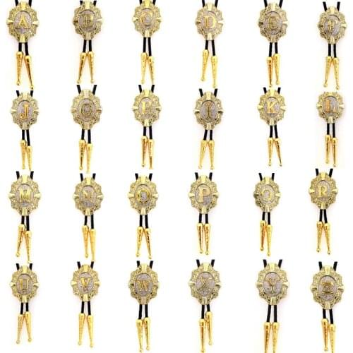 Gold A-Z Cross Shield bolo tie cowboy cowgirl western wedding Bolo tie leather necktie
