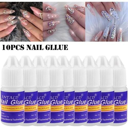 10pcs 3g Nail Art Rhinestones Glue Fast Drying Adhesive Acrylic Tips Nail Decorations Extension Glue Sticky Gems Manicure Tool