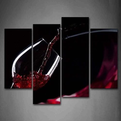 No Framed 4 Pcs Grape Red Wine in Glass Wall Art Canvas Posters Pictures Paintings Home Decor Living Room Decoration Accessories