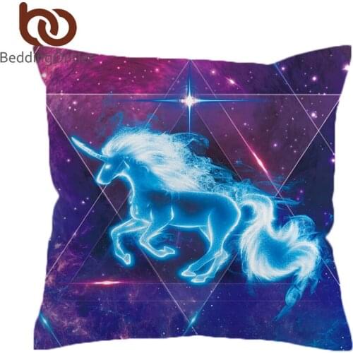 BeddingOutlet 3D Unicorn Cushion Cover Galaxy Stars Pillow Case Cover Vivid Printed Universe Blue Pink Pillowcase Home Decor