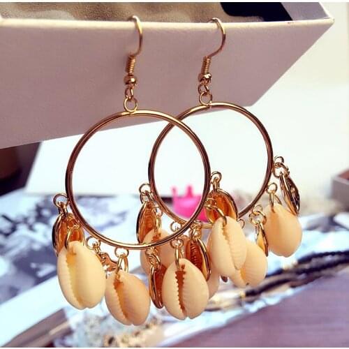 Free Shipping HER046 100Pairs/lot Alloy Round Earrings W Shells Fashion Women Wearing Jewelry Wholesales Bohemian High Quality