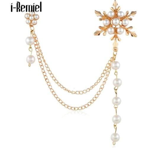 Large Flower Snowflake Brooches for Women Pearl Pins Exquisite Chain Tassel Dress Coat Pin Christmas Gifts Jewelry Accessories