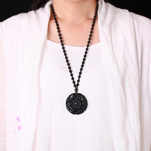 Black Obsidian Dragon Sculpture and Phoenix Pendant Necklace Obsidian Lucky Pendants >Selling jewerly free shipping