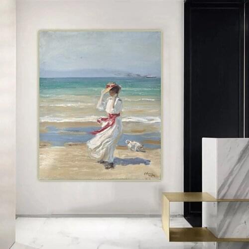 Home Decor Canvas Joaquin Sorolla Lady with a dog Paintings Pictures Wall Art Printed Modular Poster Frame Artwork Living Room