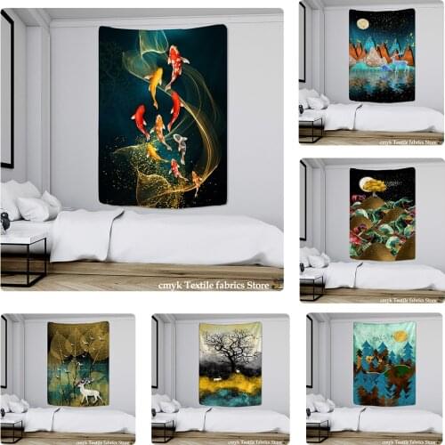 Koi Impression Painting Tapestry Wall Hanging Bohemian Style Hippie Tapiz Witchcraft Psychedelic Home Decor