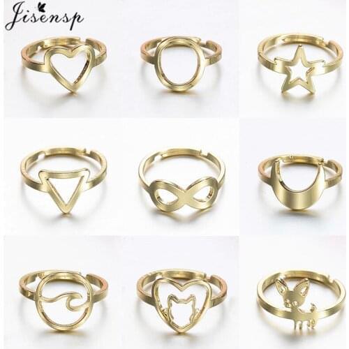 Stainless Steel Ring for Women Bohemian Fashion Crescent Moon Cat Wave Heart Adjustable Rings Jewelry Girls Anniversary Gift