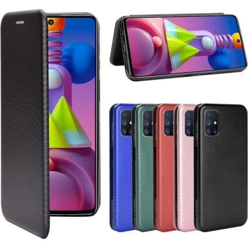 Carbon Fiber Leather Case for Samsung Galaxy M51 A42 M31S A01 Core A21S A31 A51 A71 A81 A91 A20S A21 XCover Pro Flip Stand Cover