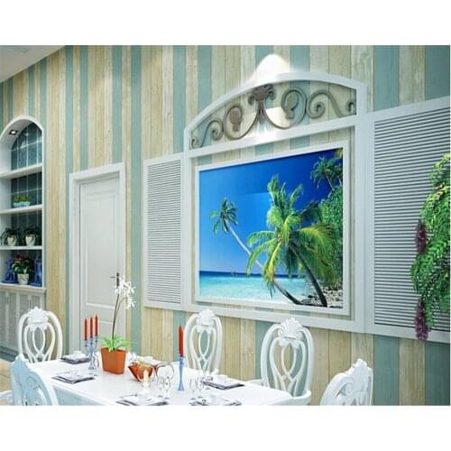Beibehang Beautiful Striped Mediterranean Wooden Nonwovens Nostalgic Wallpaper Bedroom Living Room TV Background papel de parede