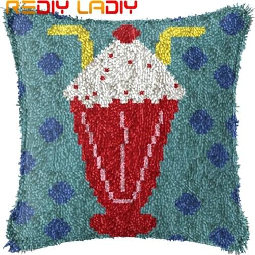Latch Hook Cushion Ice Cream Pillow Case Pre-Printed Color Canvas Acrylic Yarn Latched Sofa Pillow Crochet Cushion Cover Kits