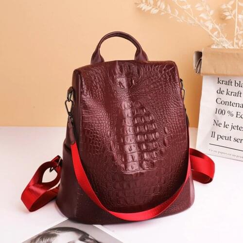 Fashion Women Backpack Large Female Back Bag Crocodile pattern Leather High Quality Travel Bags Fashion Teenage Girl School Bags