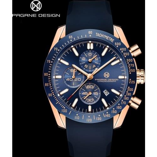 PAGRNE DESIGN Men Watch Fashion Sport Top Brand Luxury 30M Waterproof Stop Watch Quartz Rubber Date Hour Time Male Clock Blue