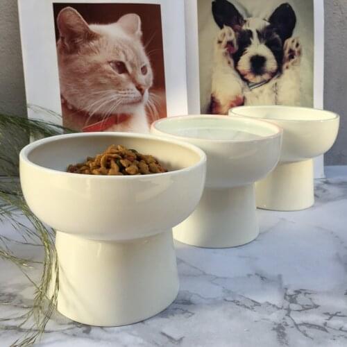New Candy Color Cat Bowl High Foot Single Bowl Drinking Food Ceramic Pet Bowls Dog Bowls Cat Supplies Small Dogs Feeder