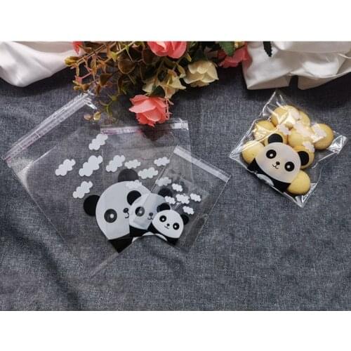 100pcs cute panda cartoon biscuit bag plastic candy biscuit food cake bag box gift packing bag party decoration supplies