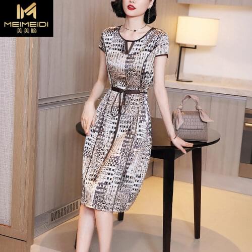 Dresses for Women Womens Satin Silk-like Printed Short-Sleeved Dress Summer Skirt Vestido De Mujer Femme Robe