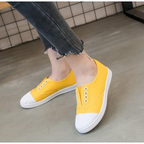 Canvas Casual Shoes Woman Flats 2020 Solid Comfortable Sneakers Women Slip-on Loafers Ladies Moccasin Girl Shoe Big Size 41