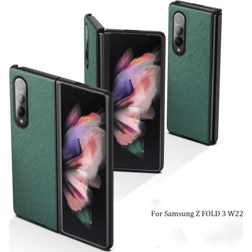 Shockproof Case For Samsung Galaxy Z Fold 3 W22 Cross lychee pattern Leather Phone Cover For Samsung Fold3 Case Light funda