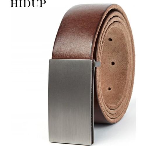 HIDUP Design Black Blank Slide Buckle Retro Styles Belts for Men Top Quality Solid Cow Genuine Leather Belt 3.5cm Width NWJ821