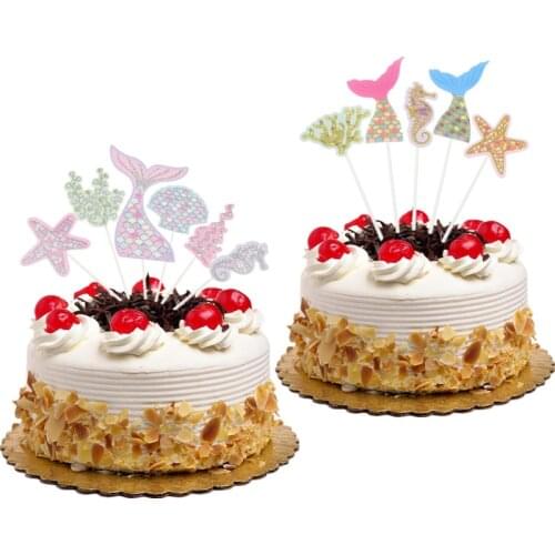 Mermaid Cake Topper Flags Valentines Day Kids Birthday Ocean Cupcake Topper Wedding Decoration Baby Shower Party DIY Baking Xmas