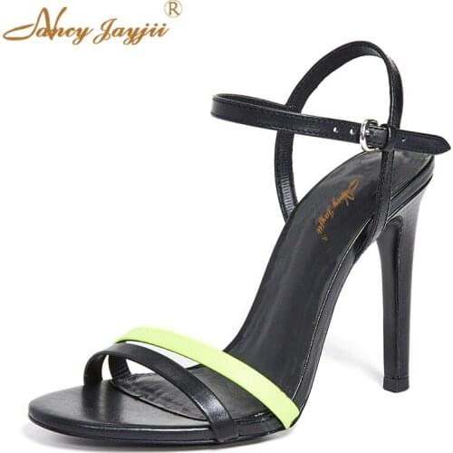 Black Super Thin High Heel Sandals Strappy Mixed Colors Summer 2019 Casual Shoes For Womens Concise Dress Large Size 15 12 Sexy