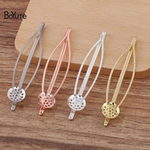 BoYuTe (20 Pieces/Lot) 16*70MM Hairpin Bangs Clips Welding 12MM Dot Hollow Tray Base Diy Hair Accessories Materials