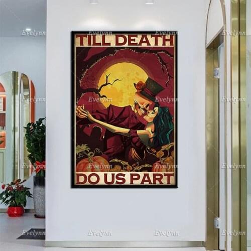 Skeleton Couple Dancing Dancer Till Death Do Us Part Retro Poster Wall Art Print Halloween Home Living Decor Canvas Unique Gift