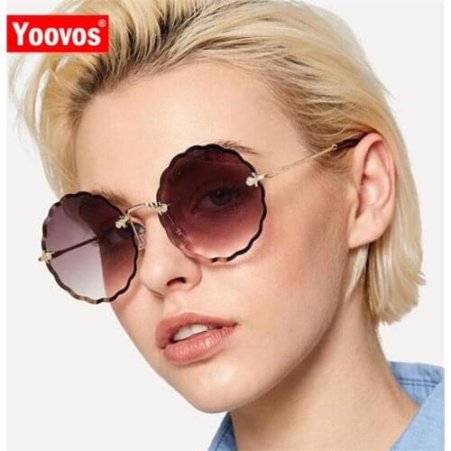 Yoovos 2021 New Classic Ocean Lens Sunglasses Women Brand Designer Rimless Glasses Gafas Metal Goggle Eyewear For Women UV400