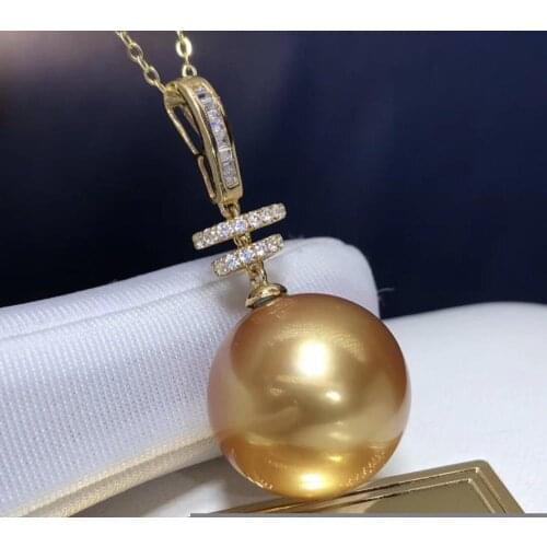 Fine Jewelry 18K Yellow Gold Natural Ocean Golden Pearl 14-15mm Pendant Necklaces for Women FIne Pearls Pendants