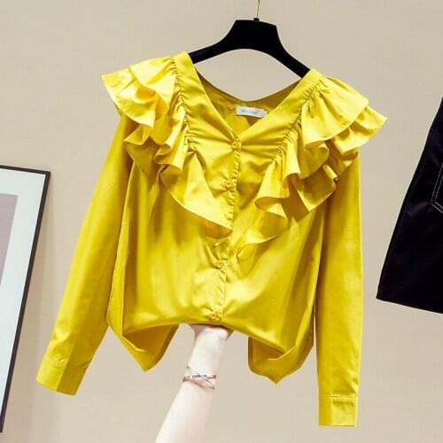 Blusa Blouse Women Long Sleeve Ruffles V-Neck Chiffon Blouse Shirt Tops Women Blusas Mujer De Moda 2021 Woimen Clothing D927