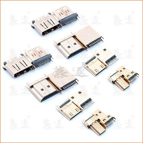 1PCS MINI Micro HDMI-compatible Male Jack/plug connector 19PIN 19P 1.6MM 180 Degree Gold-Plated hd 19 PIN