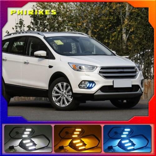 2PCS LED Daytime Running Light For Ford Escape Kuga 2016 2017 2018 Turn Yellow Signal Function 12V Car DRL Lamp