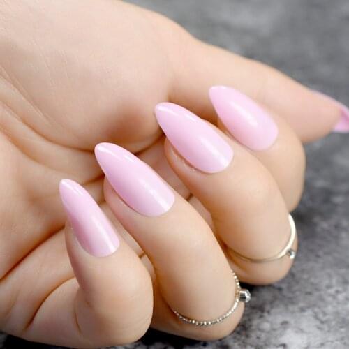 24pcs Solid Baby Pink Oval Sharp end Stiletto False Nails Light Pink Pointed Fake Nails Tips Manicure Artificial Nails Salon