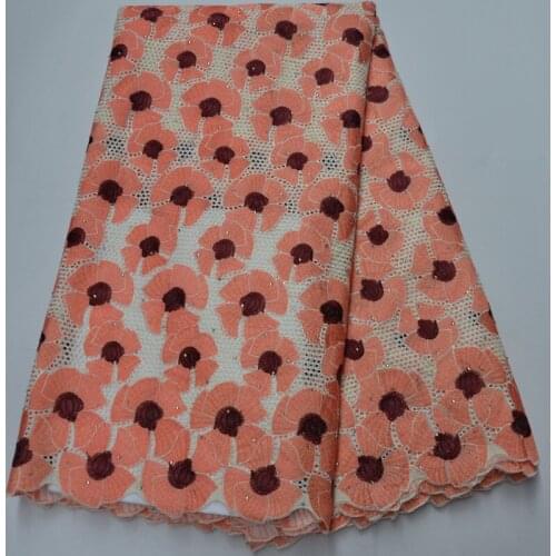 5yards/pc) high quality peach African Swiss cotton lace fabric with fabulous embroidery for party dress 9 colors CP449