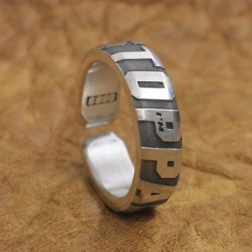 999 Pure Silver Words Engraved Ring I'M UNSTOPPABLE Mens Biker Punk Ring 9Y024