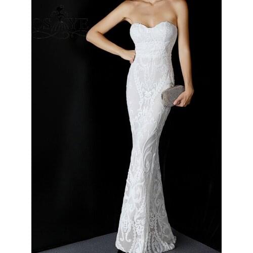 White Embroidery Lace Evening Dress Mermaid Long Prom Gown Off Shoulder Sequin Formal Party Dress Sweetheart White Wedding Dress
