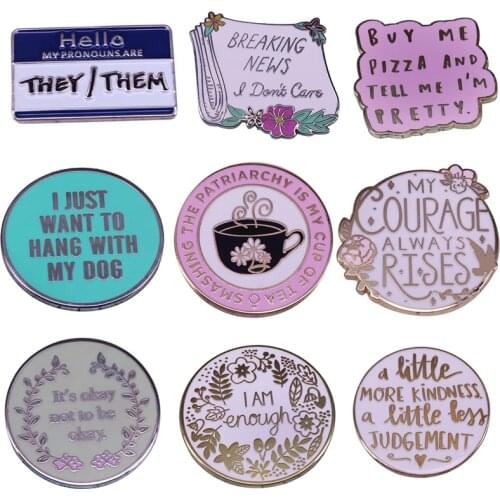BG271 Dongmanli Positive Quotes Jewelry Enamel Pins And Brooches Cartoon Creative Metal Denim Hat Badges For Friends