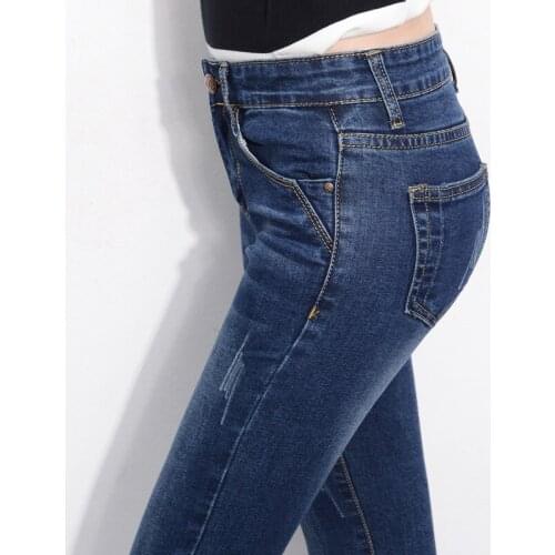 Spring and Autumn High Waist Denim Pants Female Slim Skinny Stretch Pencil Pants Women Ripped Blue Jeans Trousers