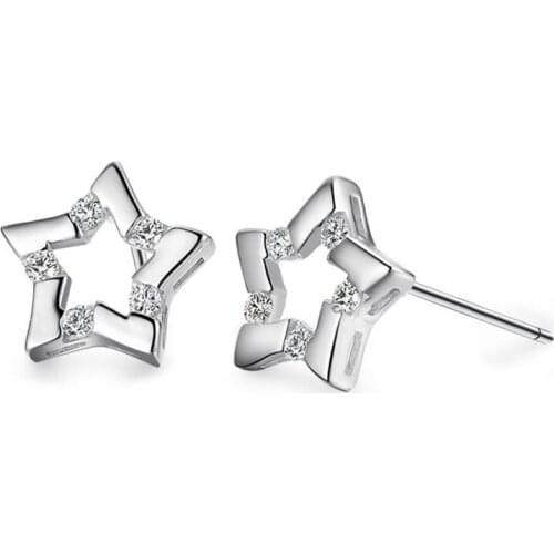 Fast Shipping Gorgeous Lucky Star New 925 Sterling Silver Earrings CZ Crystal Stud Charm Earrings Women Party Jewelry Gift