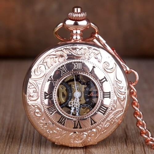 5pcs Roman Mechanical Pocket Watches Men Antique Luxury Pocket Watches Pocket & Fob Watch Necklace Chain Male Pocket Watch