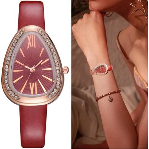 Watches Women Red Leather Strap Ladies Sport Watch Snake Rhinestone Creative Dial Triangle Fashion Luxury Dress Quartz Watch