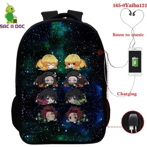Anime Kimetsu No Yaiba Children Schoolbag Orthopedic Backpack Student Travel Mochila Kimetsu No Yaiba Laptop Usb Charge Backpack
