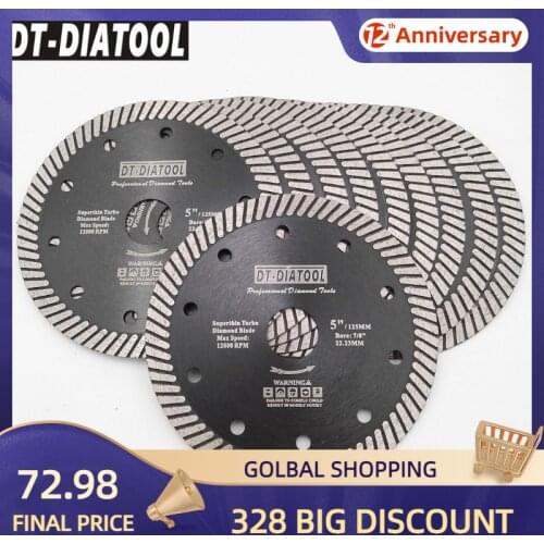 DT-DIATOOL 10pcs 125mm/5" Diamond Super Thin Cutting Disc Saw Blades for Ceramic Tile Granite Dry/wet turbo blades bore 22.23mm