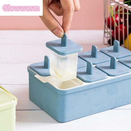 Glowworm 8 Grids Creative Ice Cream Mold With Stick Thawing Box Kitchen Ice Cube Mold Popsicle Maker For Kids Ice Cream Tools
